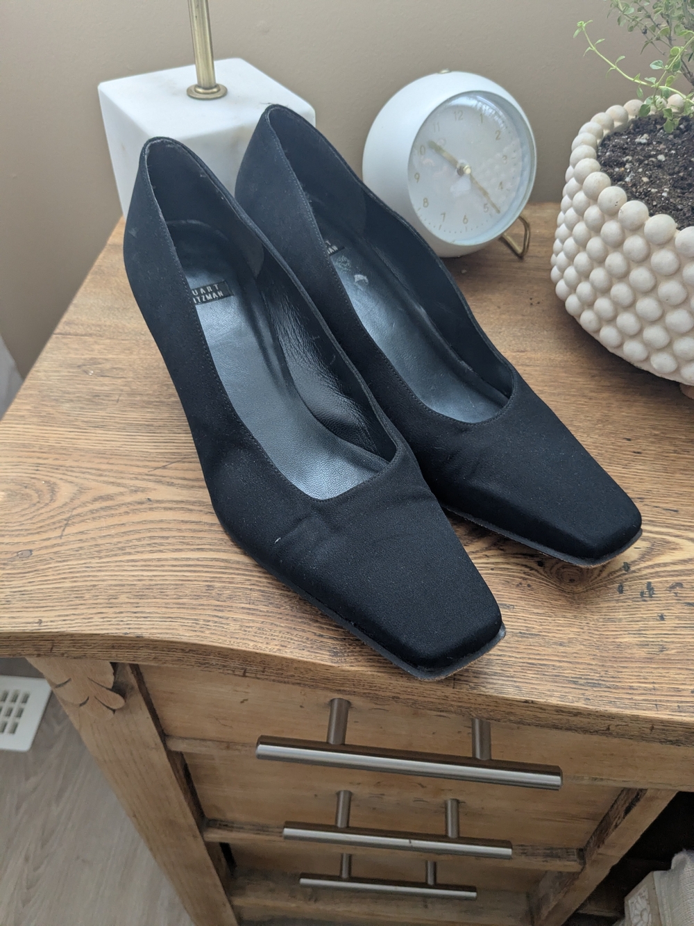 Stuart Weitzman Black Square-Toe Pumps
